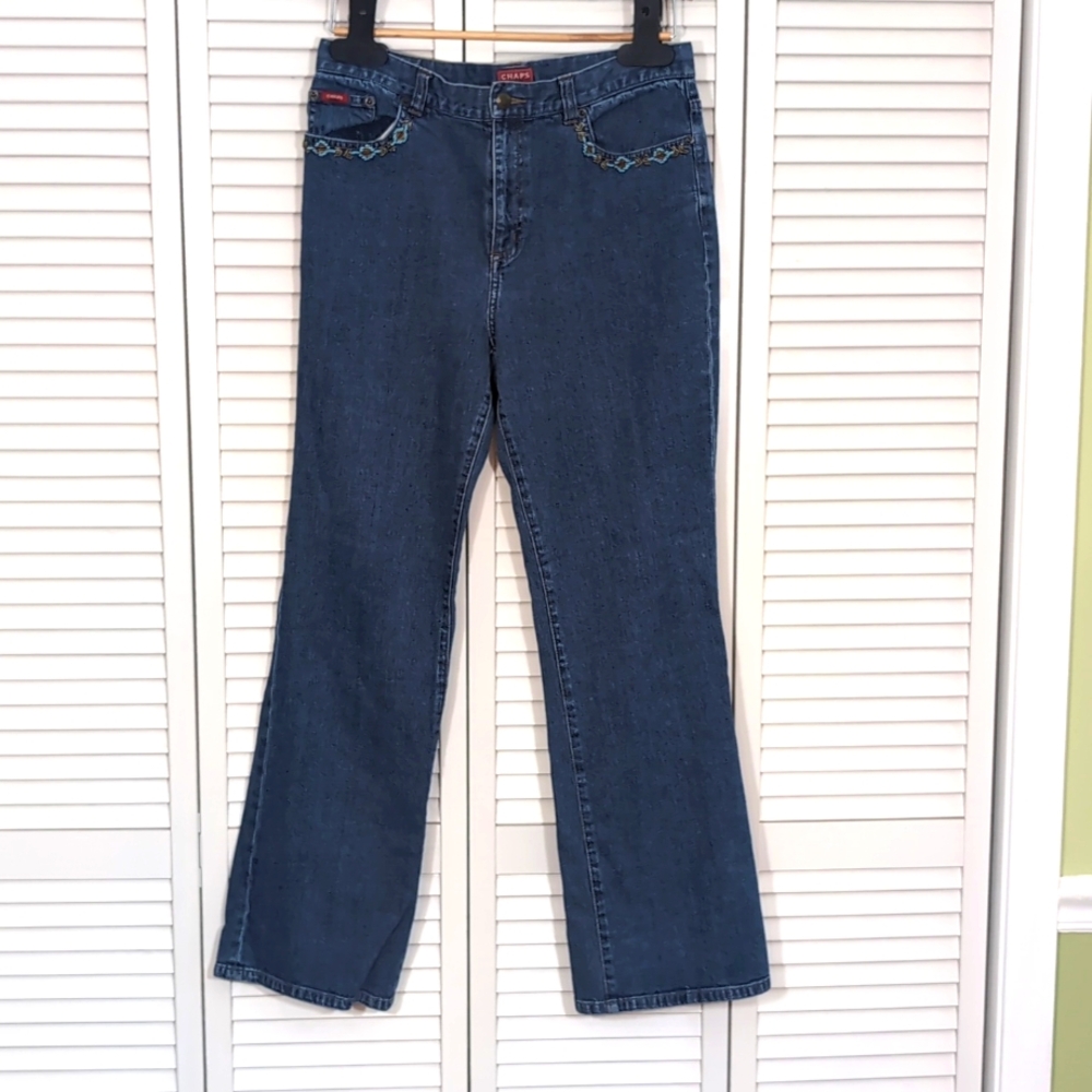 Chaps Denim Womens Jeans Hand Beaded On the Front Pockets Size 10